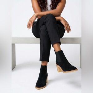 Lauren Ralph Lauren Black Suede Wedge Chelsea Ankle Boots with Wood-Effect Heel